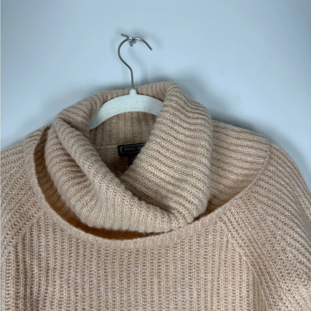 Point Sur Mohair & Wool Blend Ribbed Turtleneck Rib Knit Sweater Pale Peach Sz S